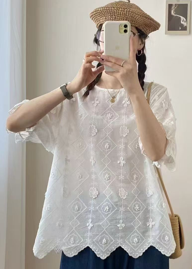Casual Apricot Oversized Jacquard Cotton Top Summer