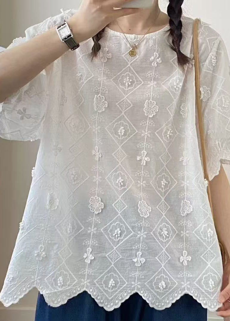 Casual Apricot Oversized Jacquard Cotton Top Summer