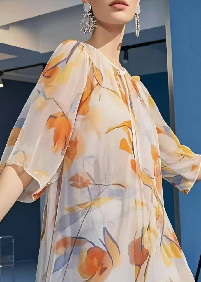 Casual Apricot Print Patchwork Chiffon Mini Dress Summer