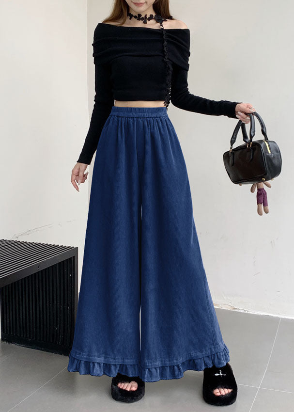 Casual Apricot Ruffled Patchwork Elastic Waist Corduroy Pants Fall