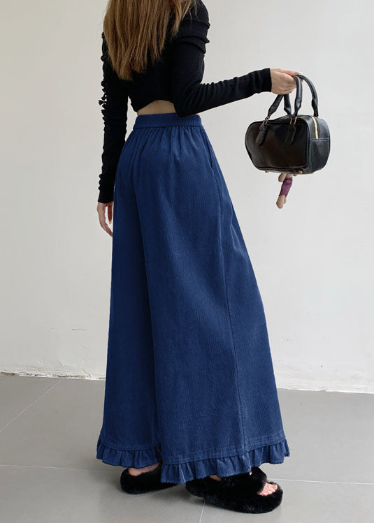 Casual Apricot Ruffled Patchwork Elastic Waist Corduroy Pants Fall