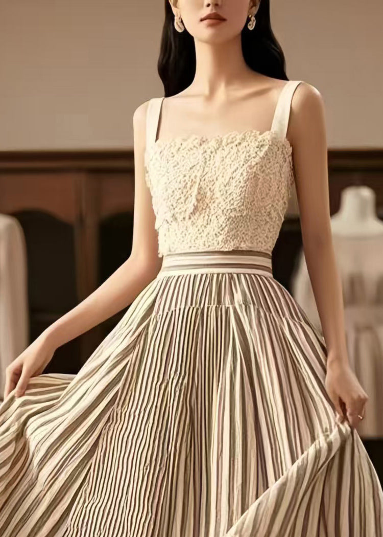 Casual Apricot Striped Exra Large Hem Cotton Skirts Summer
