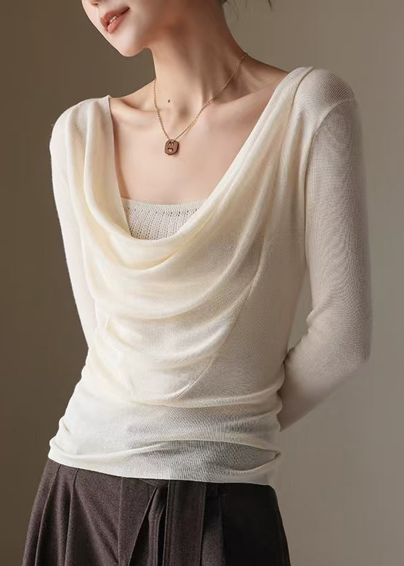 Casual Apricot Turtle Neck Knit Blouse Top Spring