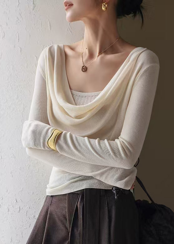 Casual Apricot Turtle Neck Knit Blouse Top Spring