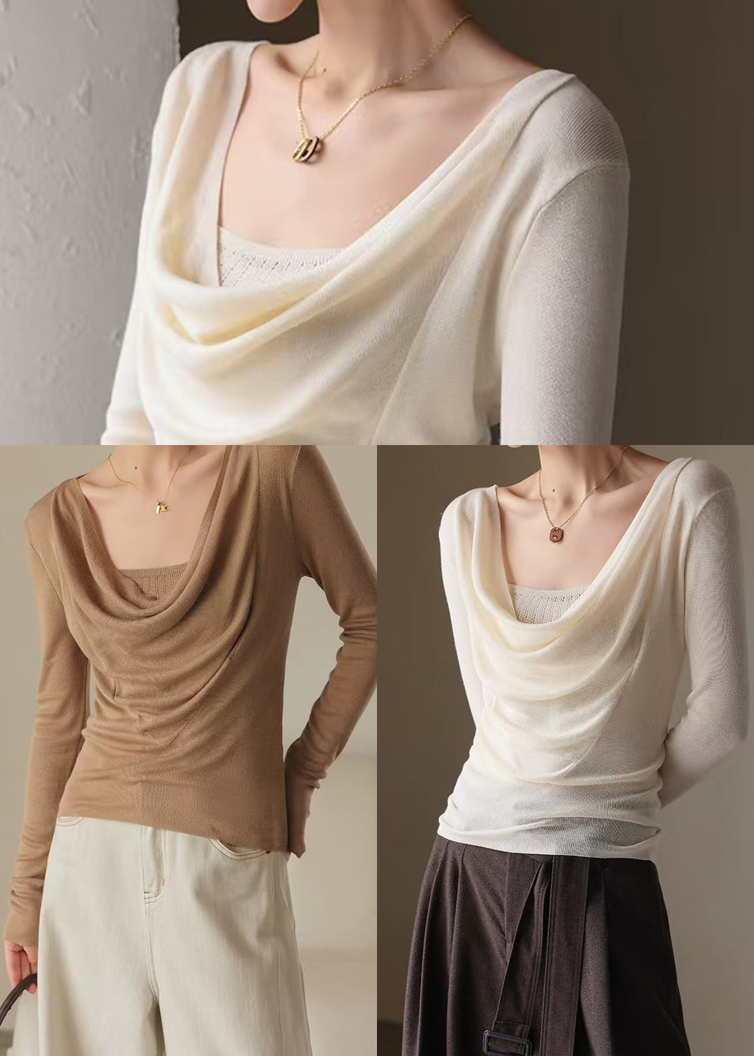 Casual Apricot Turtle Neck Knit Blouse Top Spring