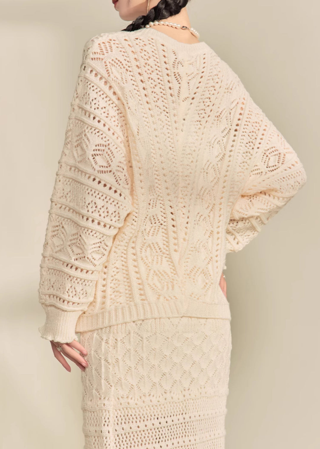 Casual Apricot V Neck Button Knit Cardigans And Maxi Skirts Two Pieces Set Fall