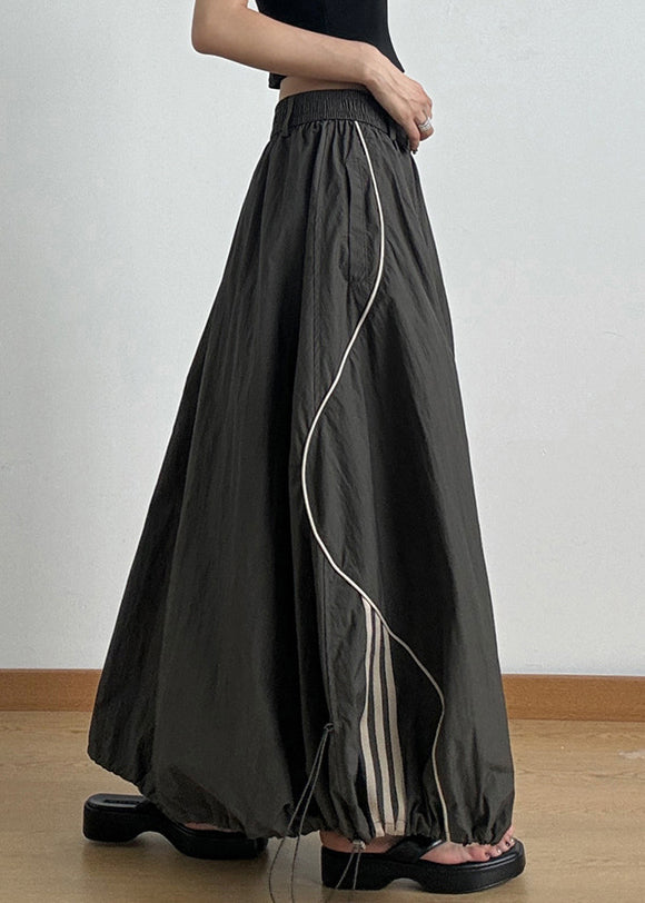 Casual Army Green Elastic Waist Drawstring A Line Skirts Summer