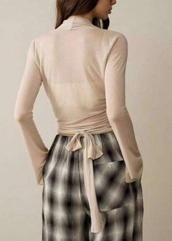 Casual Beige Flared Sleeve Cross Strap Sports Cover Shirt