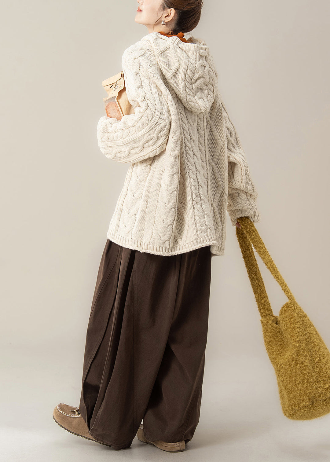 Casual Beige Hooded Knit Sweaters Three Pieces Set Fall
