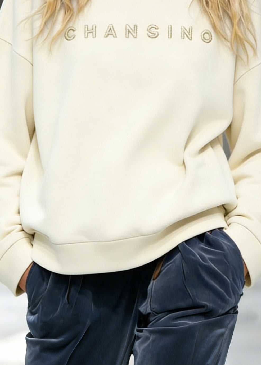 Casual Beige O-Neck Embroidered Cotton Top Spring