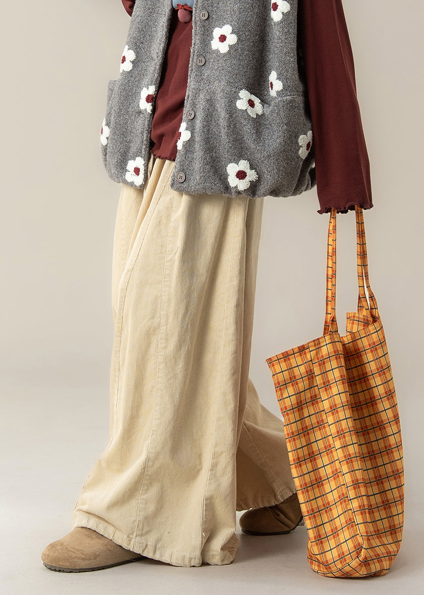 Casual Beige Oversized Corduroy Wide Leg Pants Spring