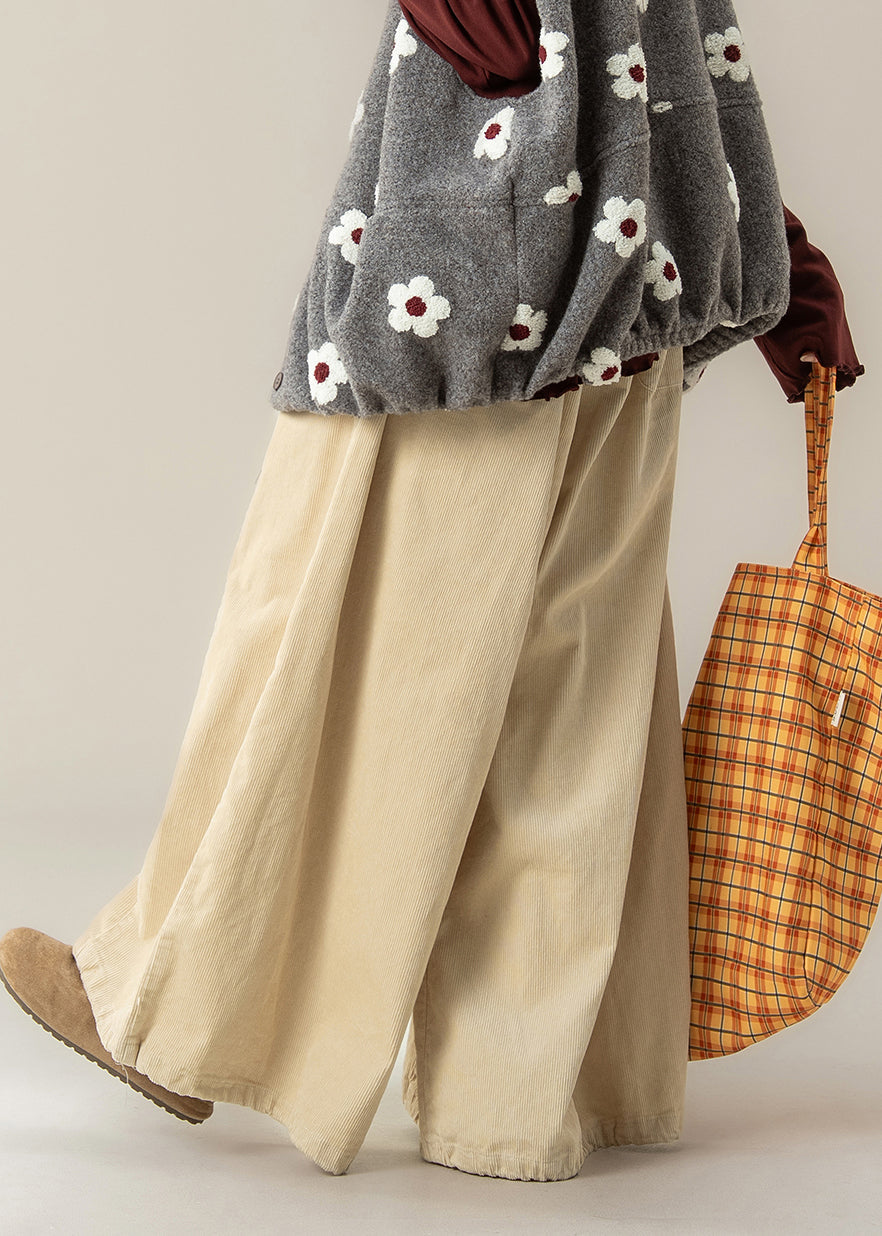 Casual Beige Oversized Corduroy Wide Leg Pants Spring