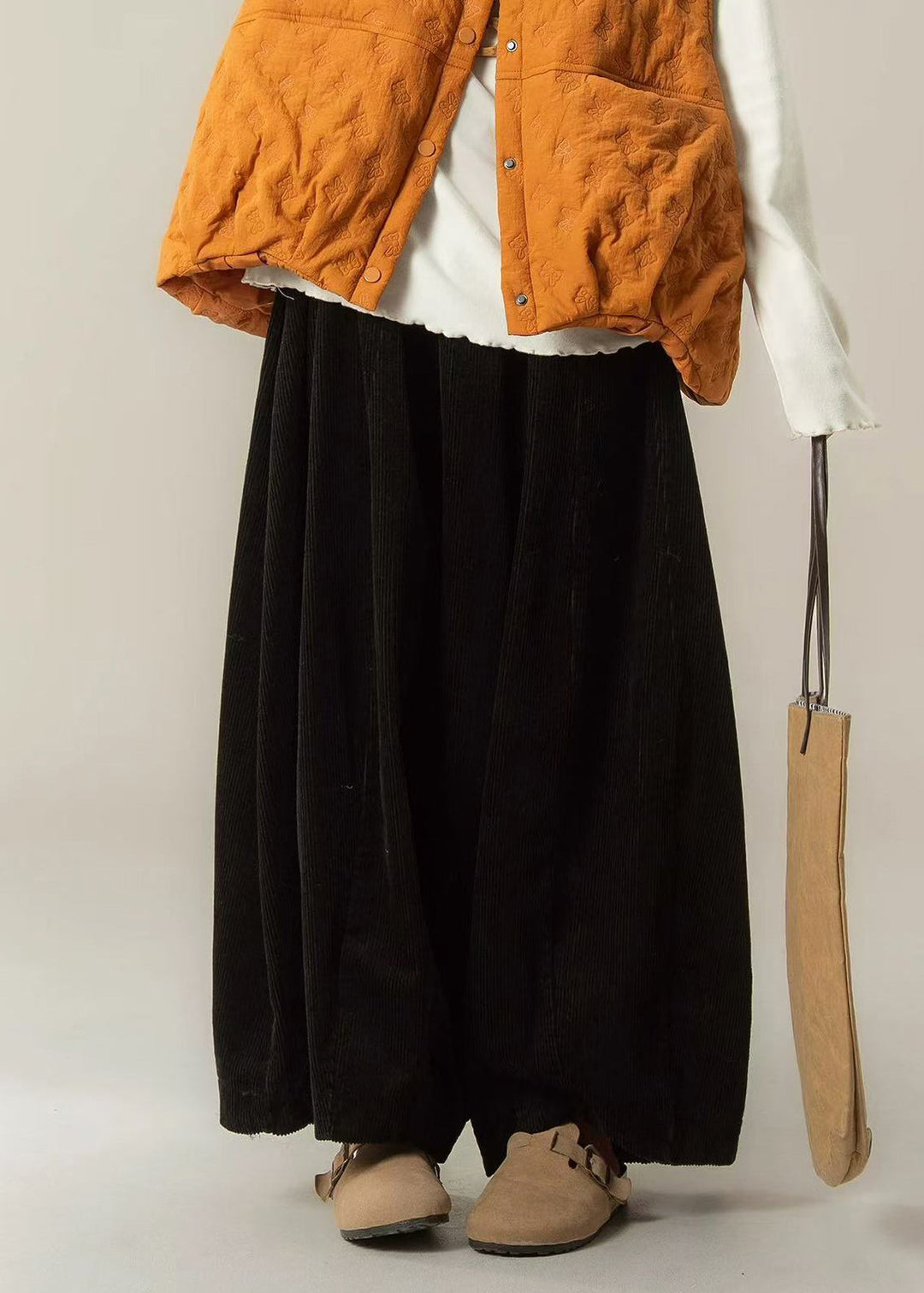 Casual Beige Oversized Corduroy Wide Leg Pants Trousers Spring