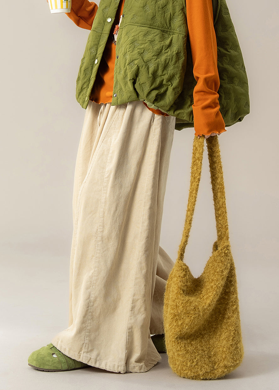 Casual Beige Oversized Corduroy Wide Leg Pants Trousers Spring