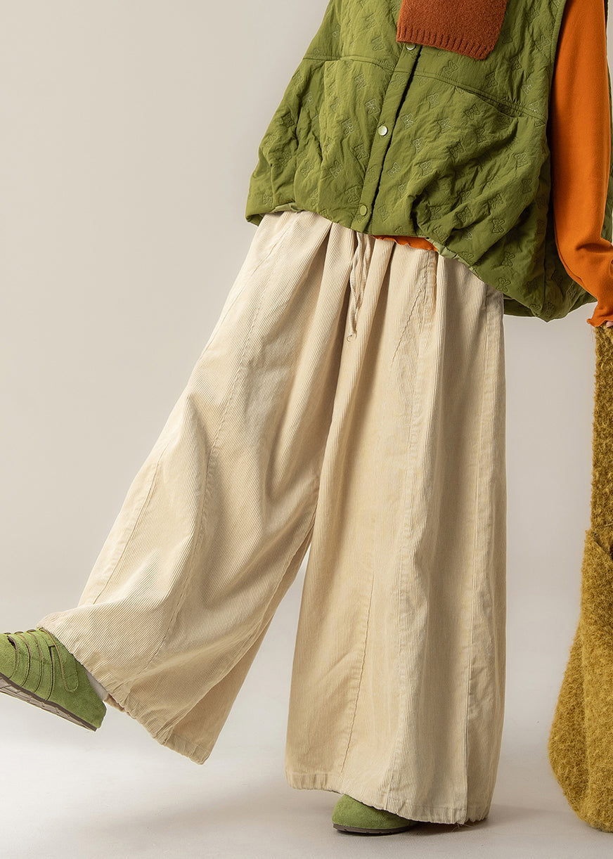 Casual Beige Oversized Corduroy Wide Leg Pants Trousers Spring