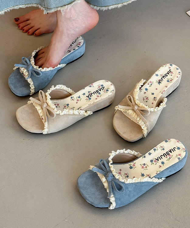 Casual Beige Splicing Lace Wedge Thong Sandals
