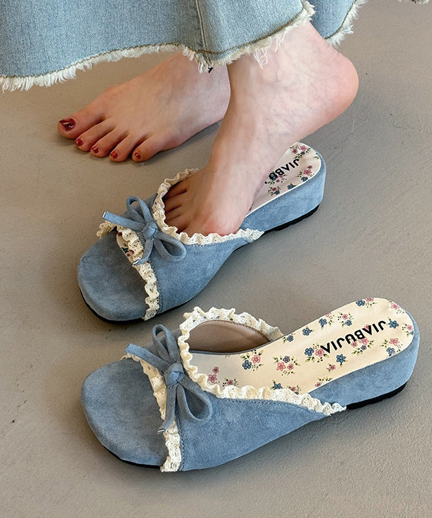 Casual Beige Splicing Lace Wedge Thong Sandals