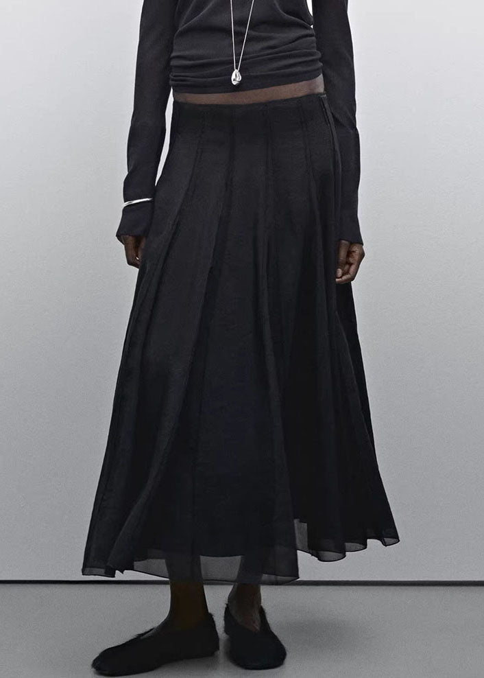 Casual Black High Waist Patchwork Draping Tulle A Line Skirts