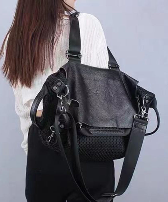 Casual Black Large Capacity Calf Leather Messenger Bag