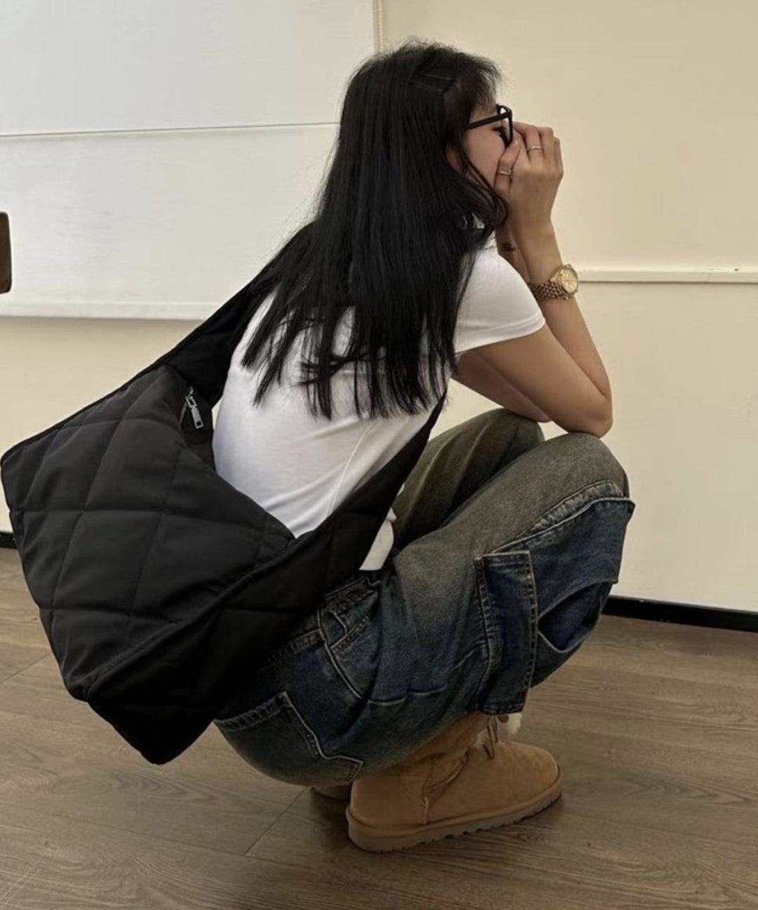 Casual Black Large Capacity Nylon Messenger Bag