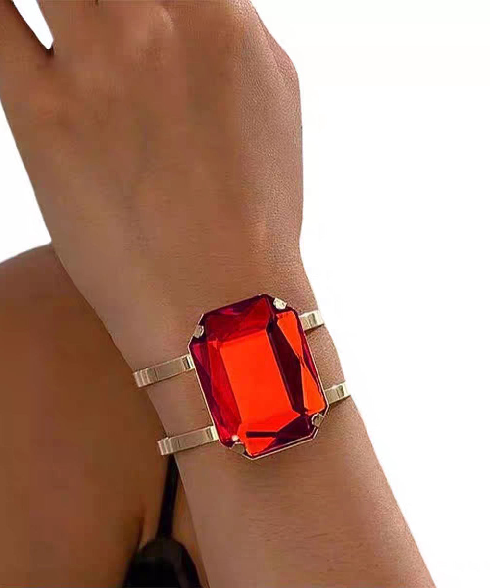 Casual Black Metal Alloy Square Gem Stone Cuff And Rings Two-Piece Set
