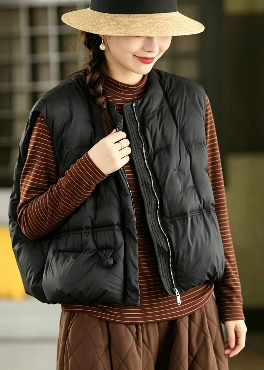 Casual Black O-Neck Frog Button Cotton Filled Waistcoat Sleeveless