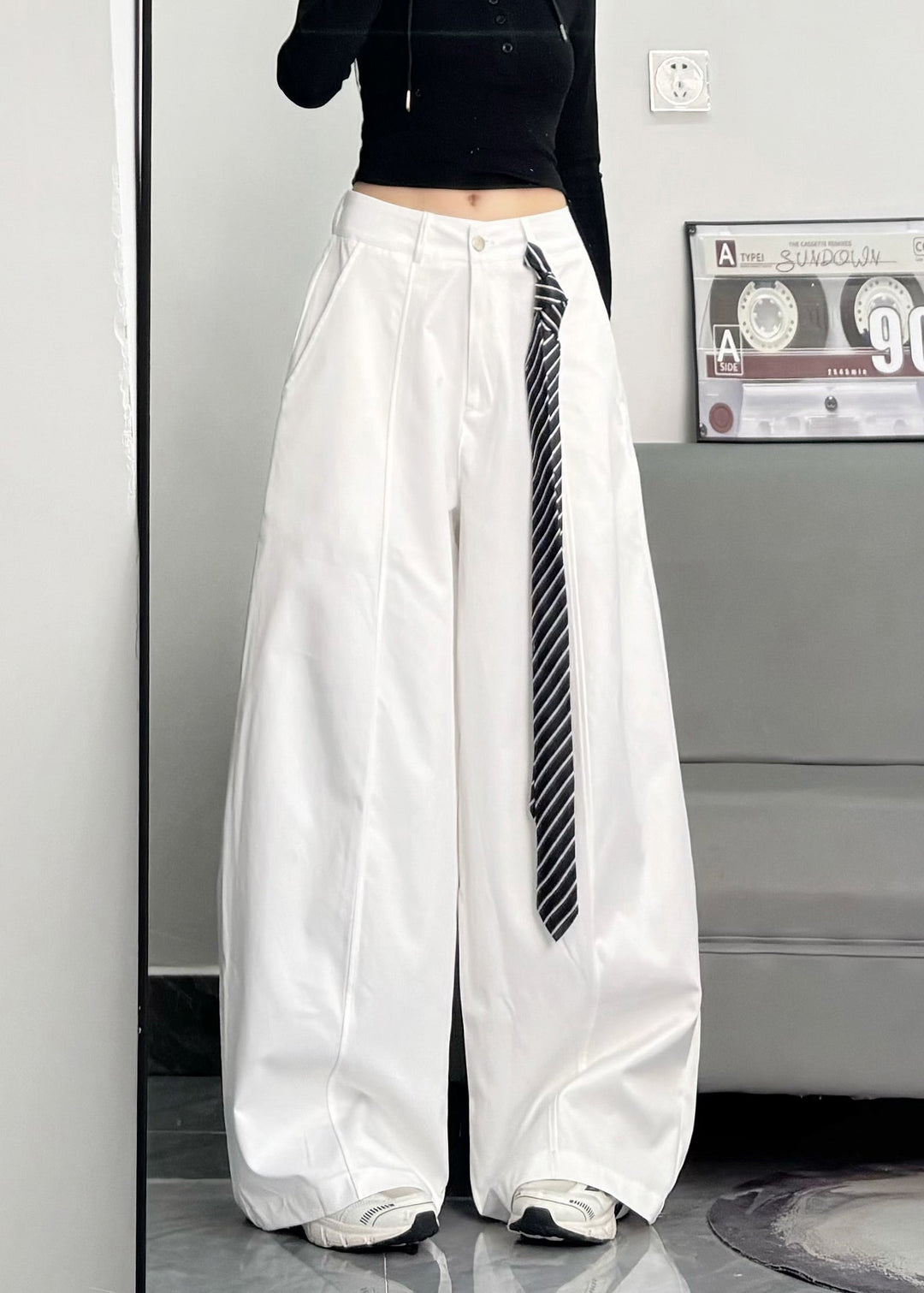Casual Black Oversized Cotton Wide Leg Pants Trousers Spring