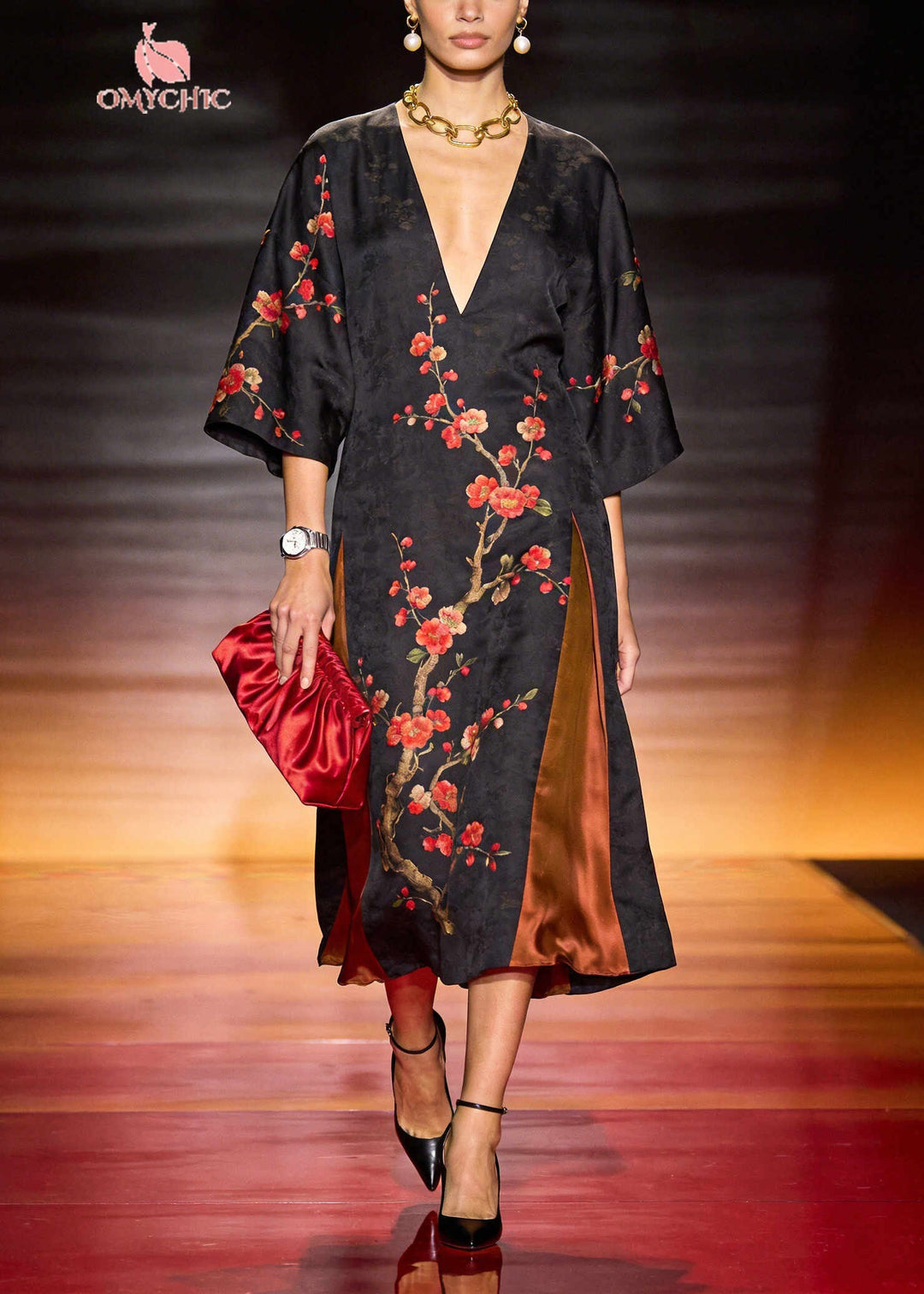 Casual Black Oversized Patchwork Print Silk Long Dresses Summer