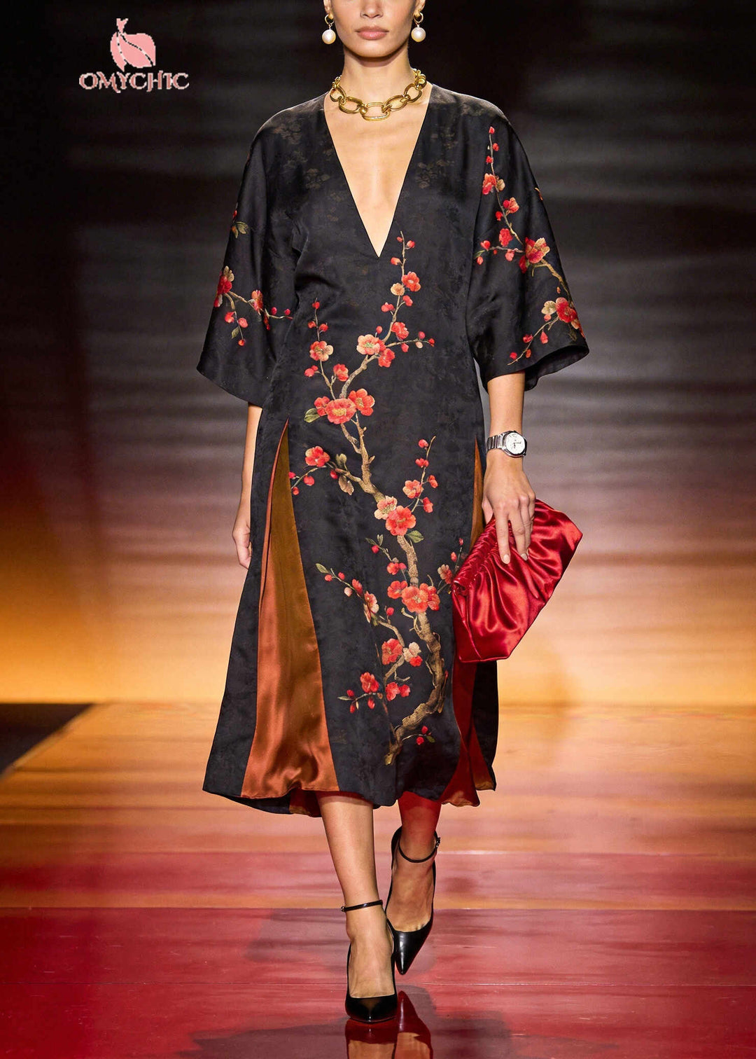 Casual Black Oversized Patchwork Print Silk Long Dresses Summer