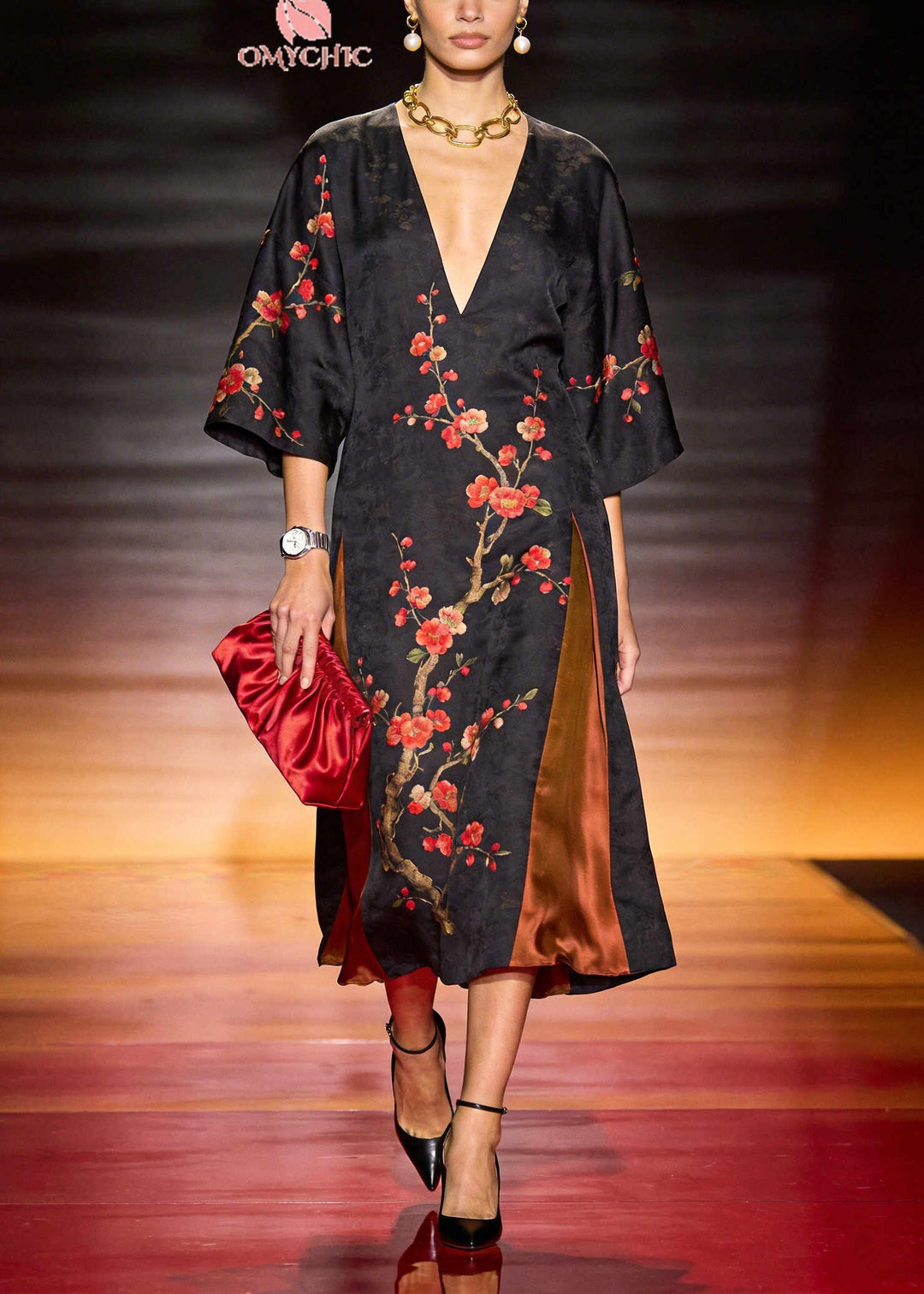 Casual Black Oversized Patchwork Print Silk Long Dresses Summer