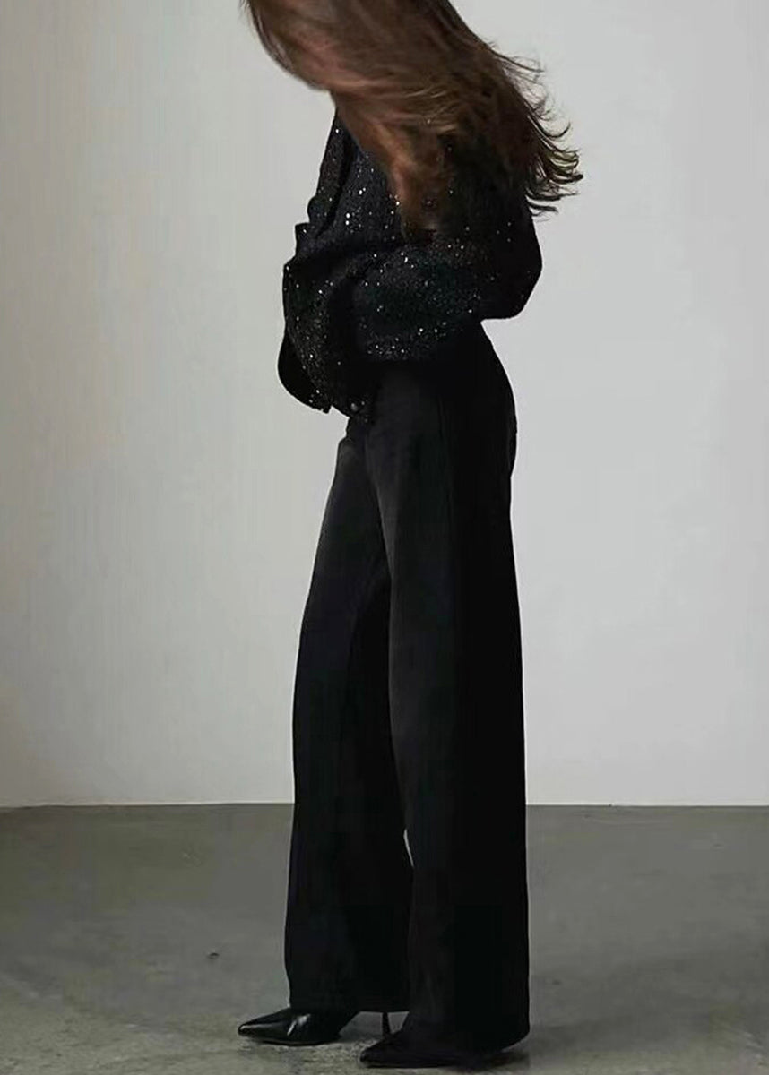 Casual Black Oversized Stand Collar Sequins Pockets Jackets Fall