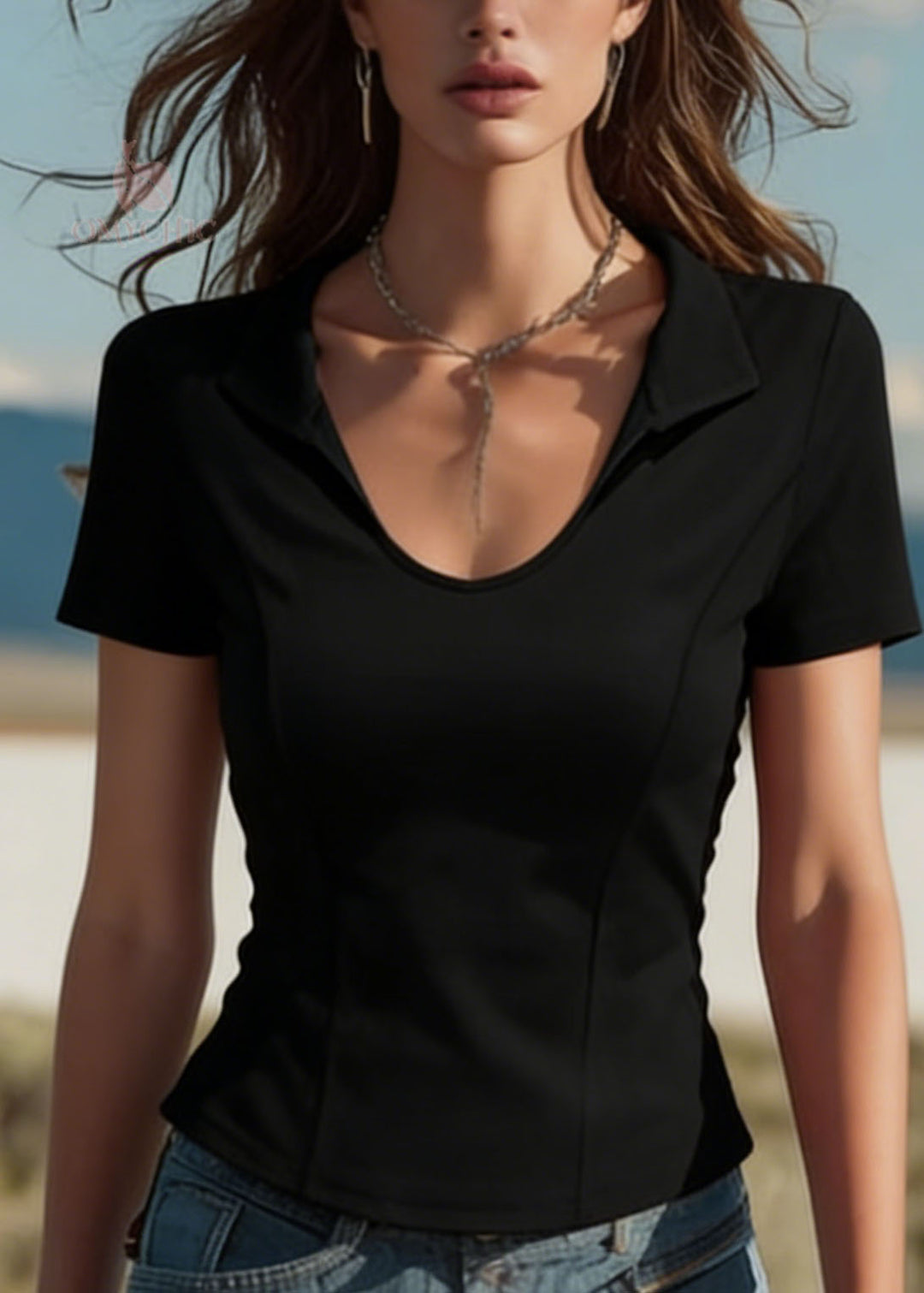 Casual Black Peter Pan Collar Patchwork Cotton Top Summer