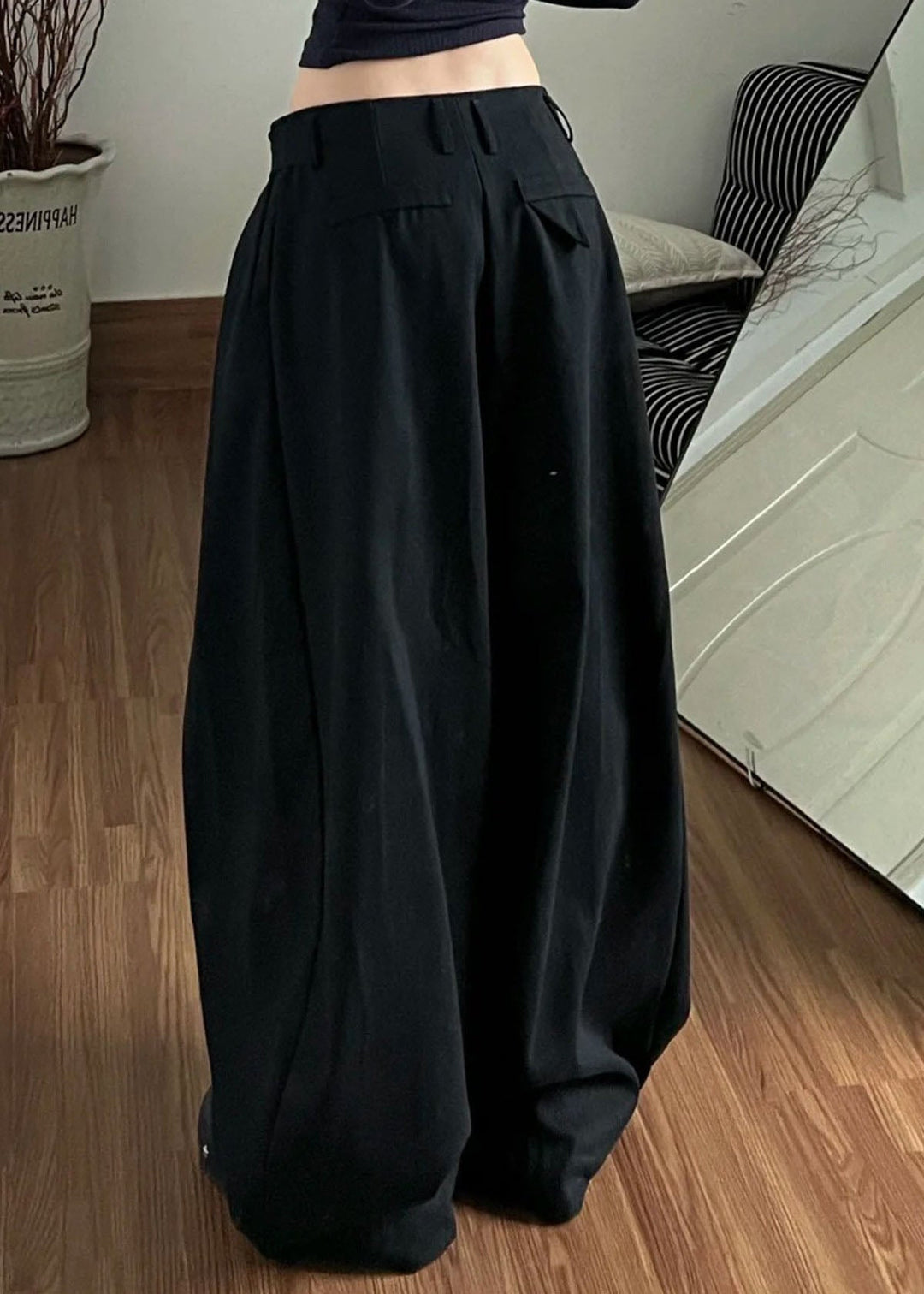 Casual Black Pockets Button Cotton Pants Summer