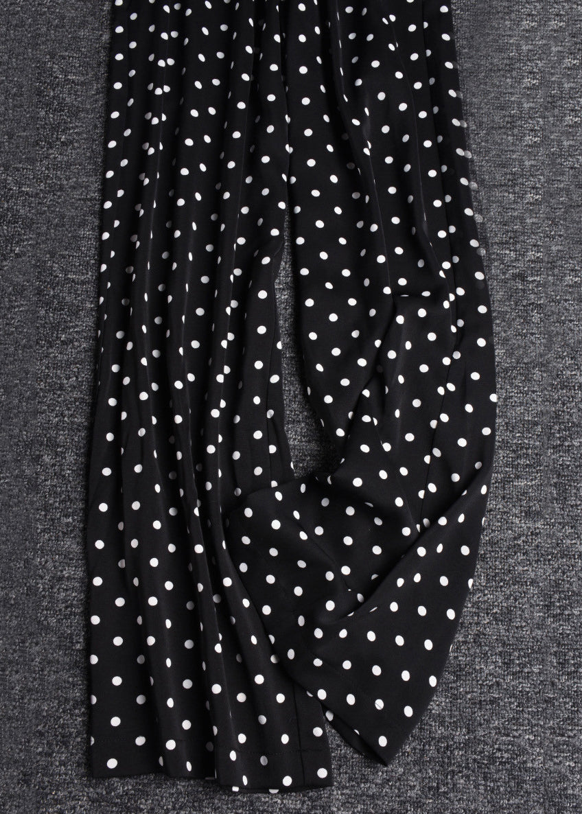 Casual Black Print Elastic Waist Draping Chiffon Wide Leg Pants Summer