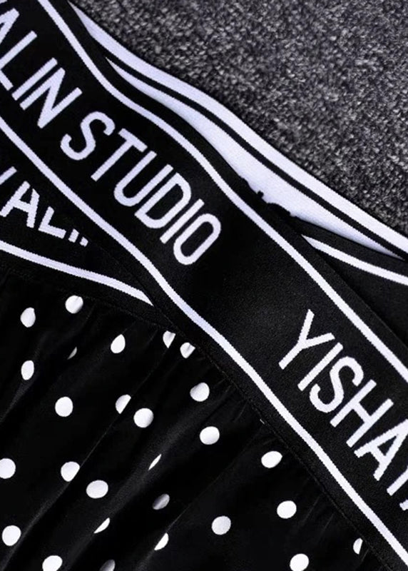 Casual Black Print Elastic Waist Draping Chiffon Wide Leg Pants Summer