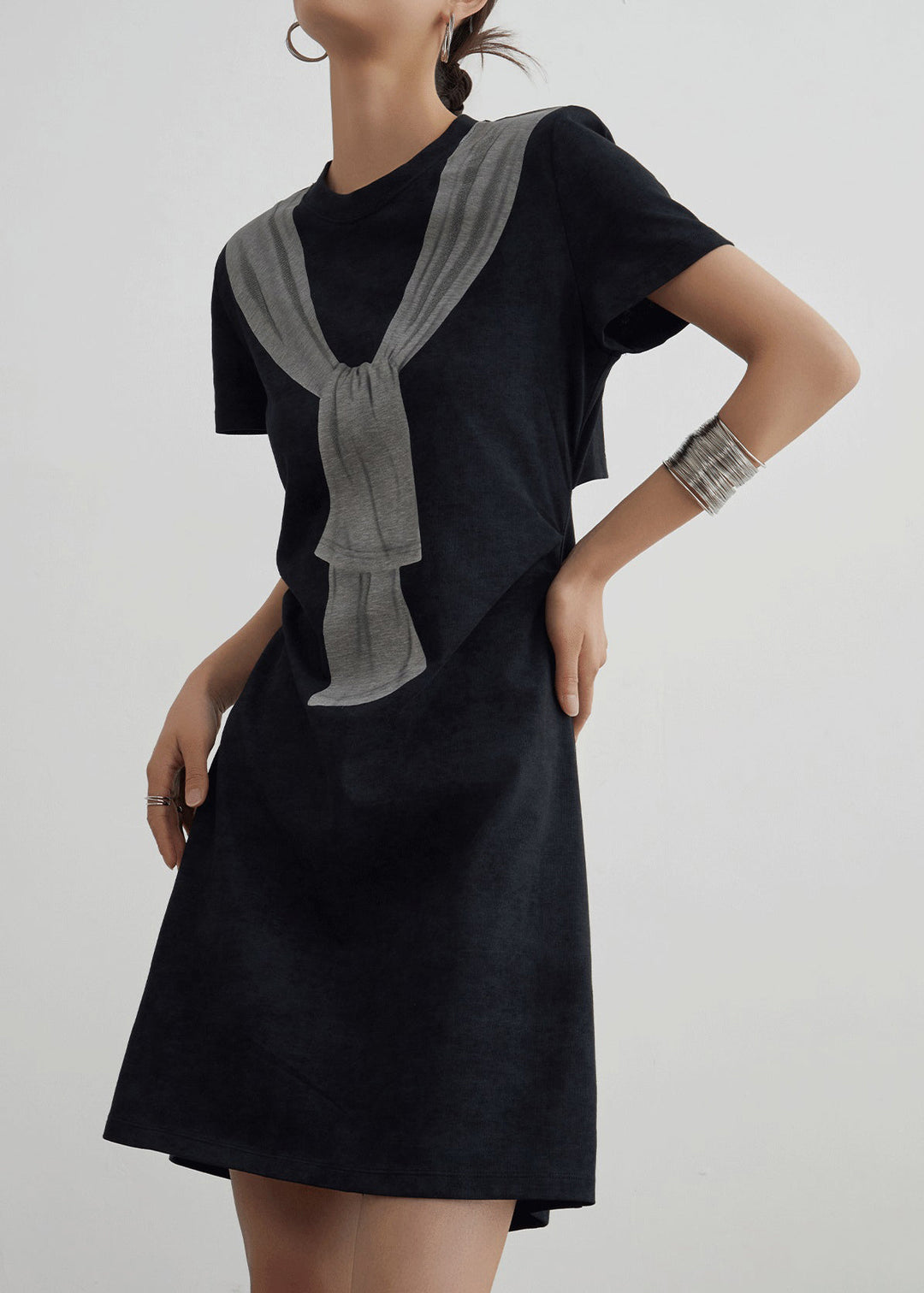 Casual Black Print Hollow Out Cotton T Shirt Dresses Summer