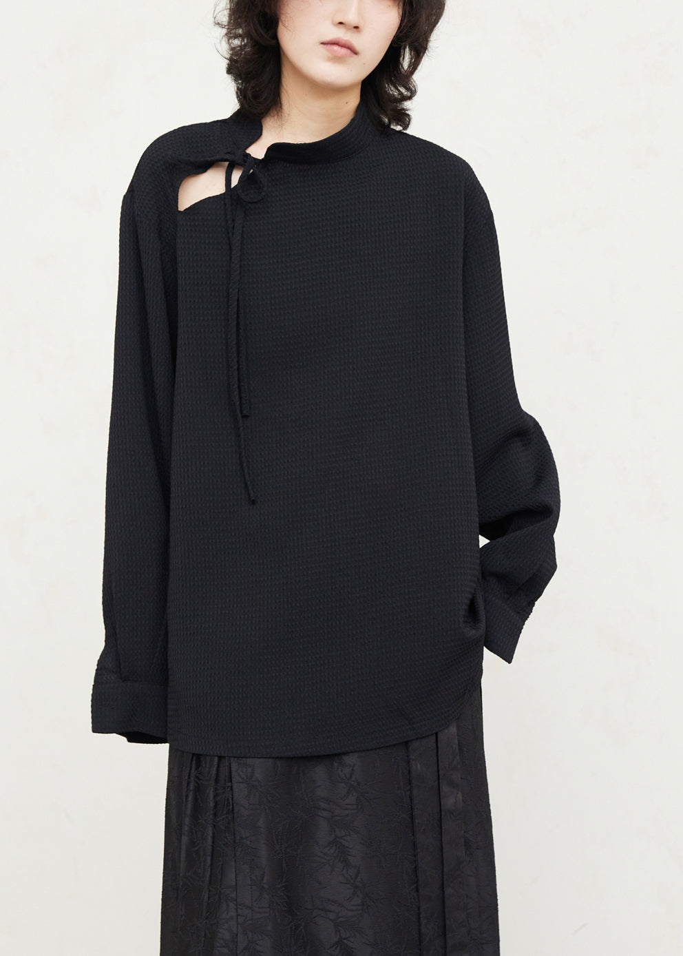 Casual Black Tie Lace Shirts Lantern Sleeve