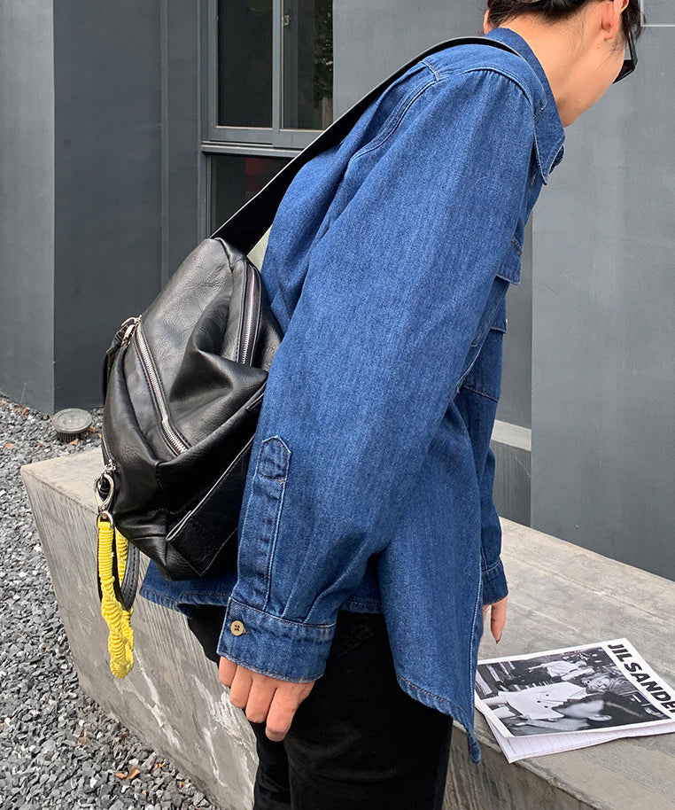 Casual Black Zippered Solid Durable Faux Leather Messenger Bag