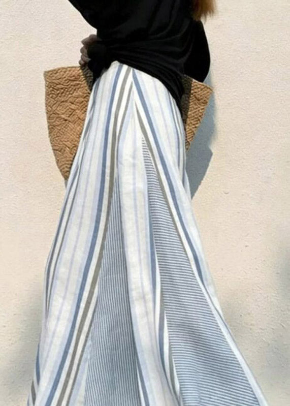 Casual Blue Asymmetrical Striped A Line Skirts