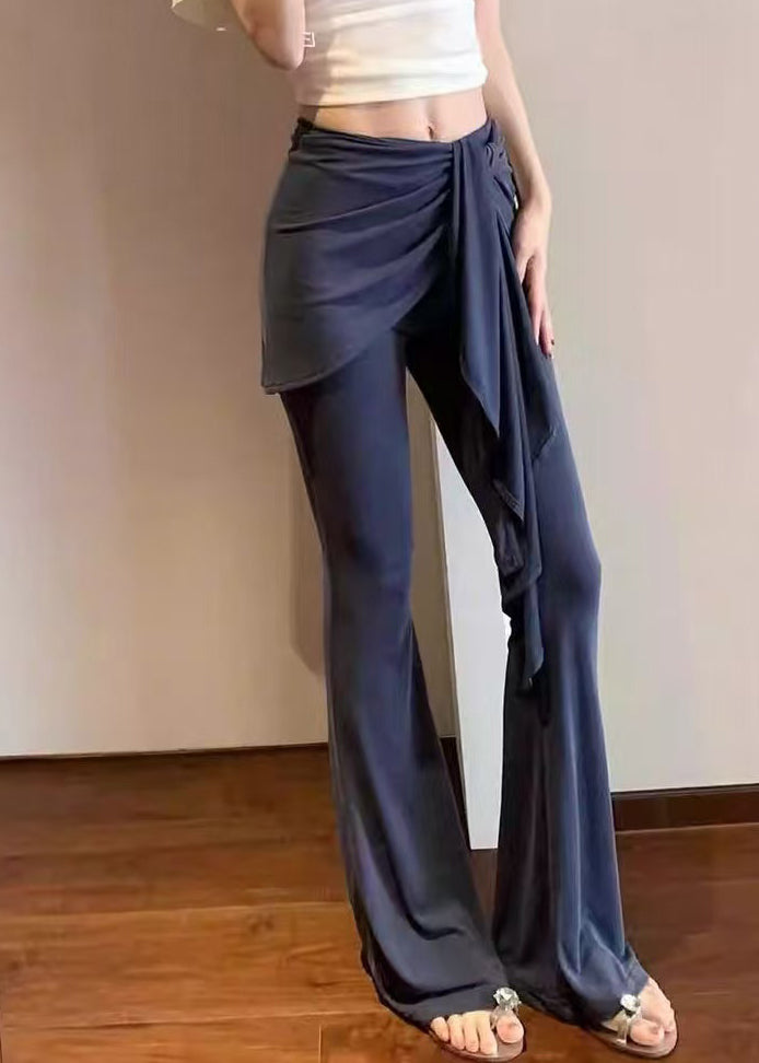 Casual Blue Butt Scrunch Fake Two pieces Flare Leggings