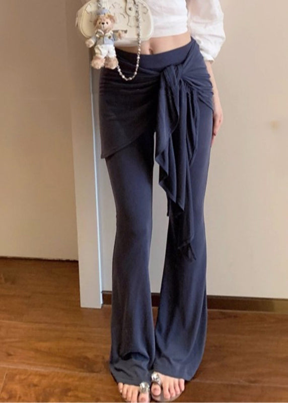 Casual Blue Butt Scrunch Fake Two pieces Flare Leggings