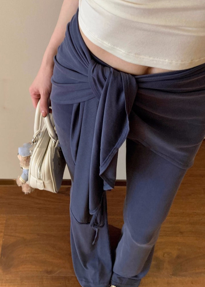 Casual Blue Butt Scrunch Fake Two pieces Flare Leggings
