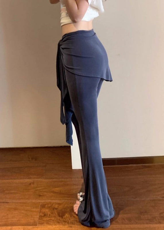 Casual Blue Butt Scrunch Fake Two pieces Flare Leggings