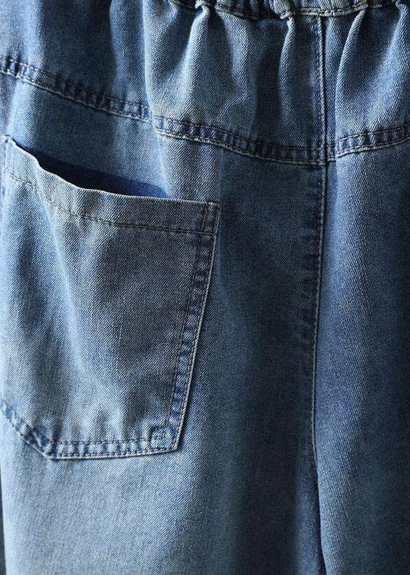 Casual Blue Graphic Patchwork Elastic Waist Crop Jeans