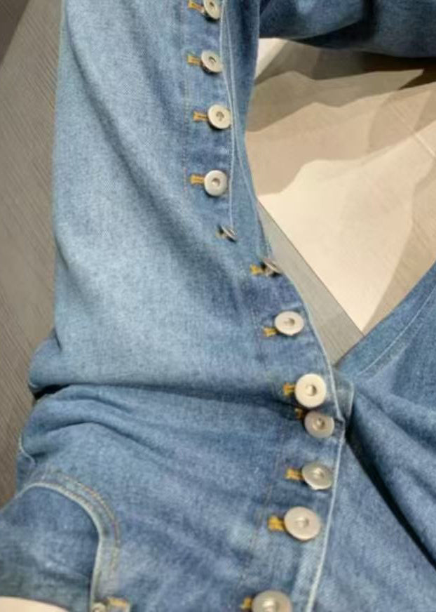 Casual Blue High Waist Pockets Patchwork Jeans Spring