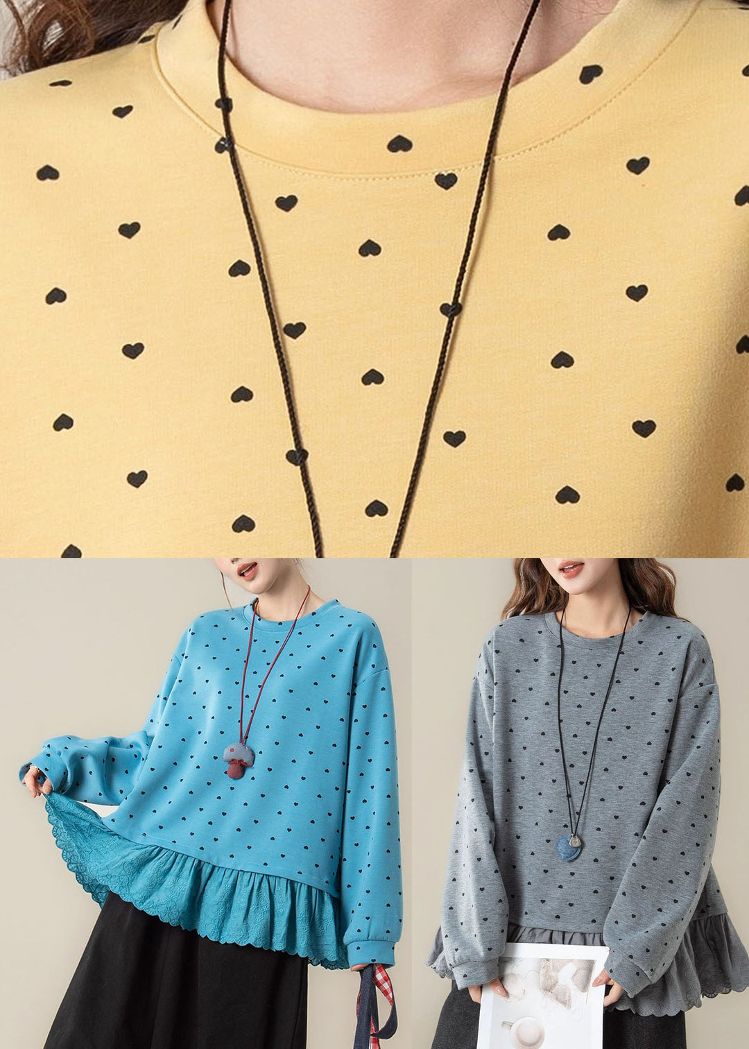 Casual Blue Love Print Streetwear Long Sleeve