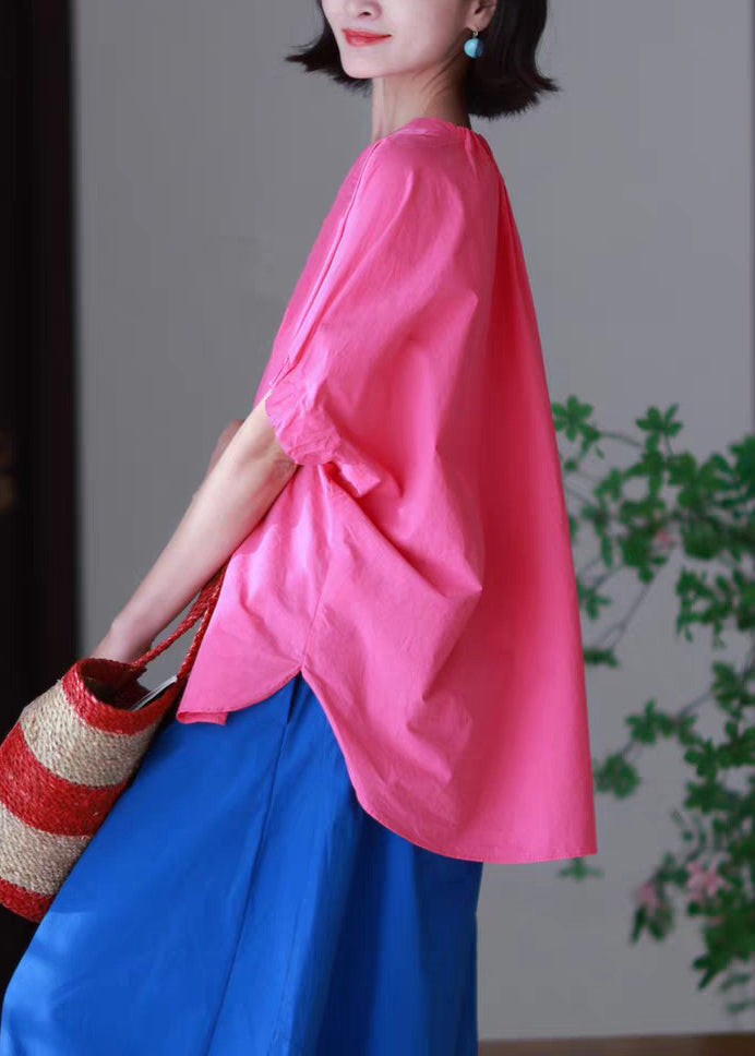 Casual Blue O Neck Low High Design Side Open Cotton T Shirts Summer