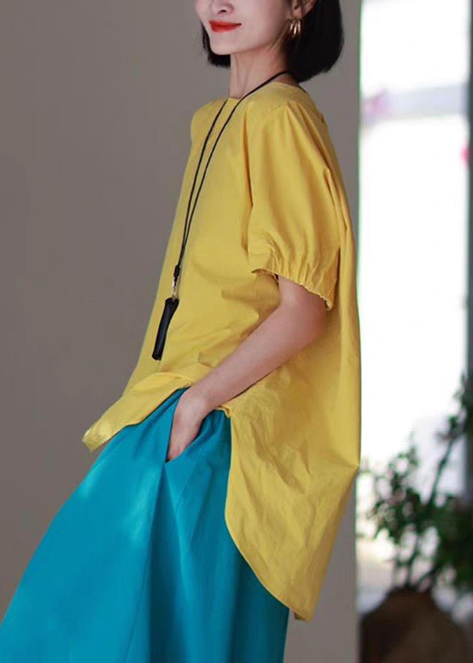 Casual Blue O Neck Low High Design Side Open Cotton T Shirts Summer