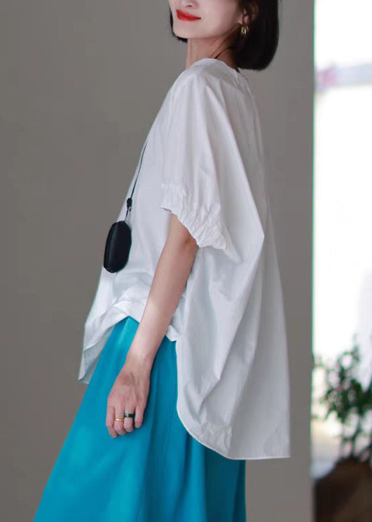 Casual Blue O Neck Low High Design Side Open Cotton T Shirts Summer