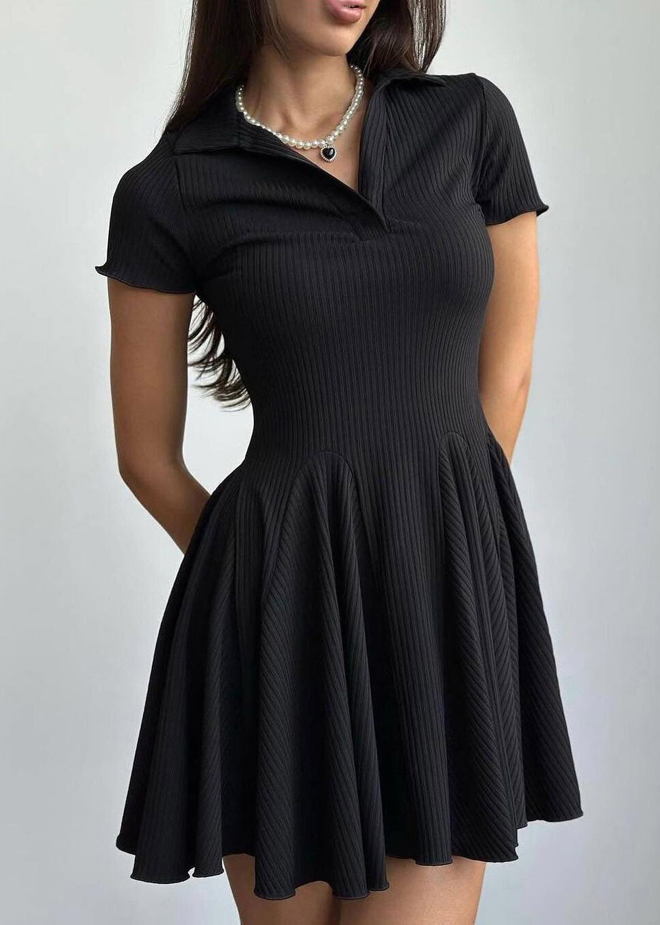 Casual Blue Peter Pan Collar Ruffled Patchwork Solid Mid Dresses Summer